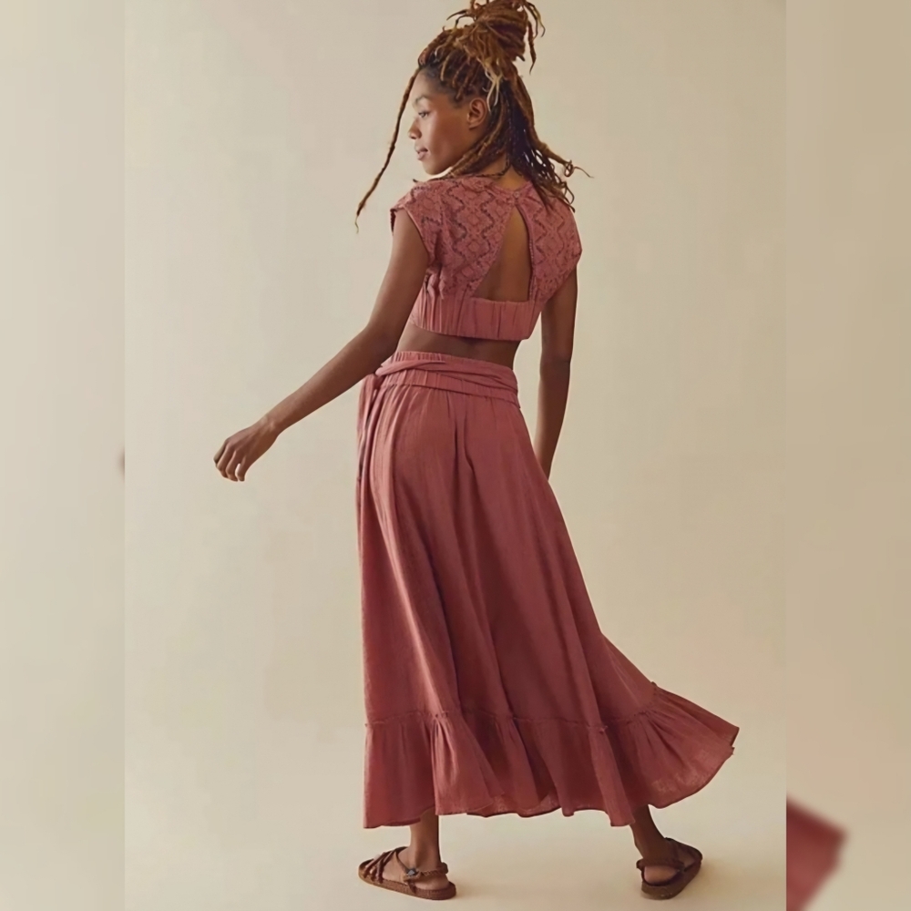 Free People Epic Sunset Crop Top Maxi Skirt Set In‎ Mauve Pink Women's Large - Picture 2 of 14